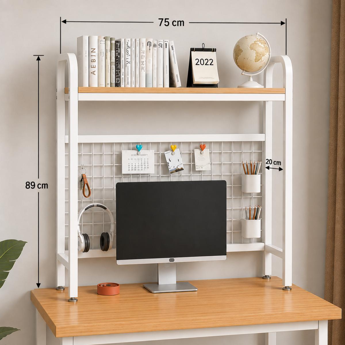 Bureau étagère Ervane avec indication des dimensions.