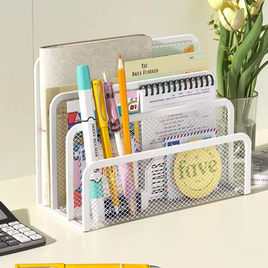 Organisateur bureau triana blanc avec fournitures divers