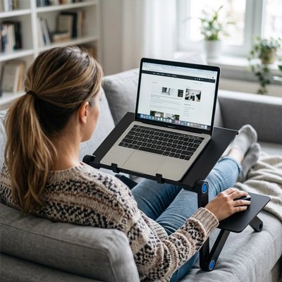 Support pour ordinateur Altévia avec plateau ajustable pour confort visuel.