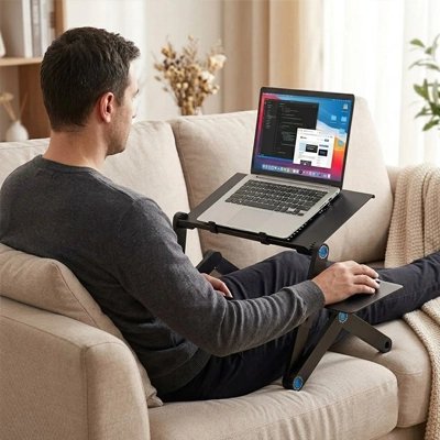 Support pour ordinateur Altévia pliable avec pieds articulés rétractables.