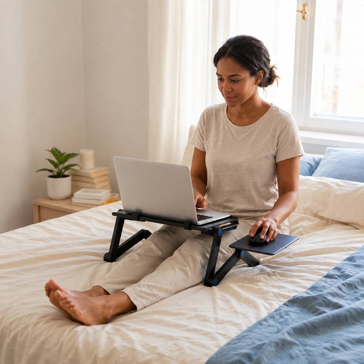 Support ordinateur Altévia avec ventilation optimisée pour éviter surchauffe.