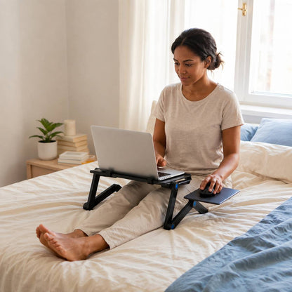 Support ordinateur Altévia avec ventilation optimisée pour éviter surchauffe.