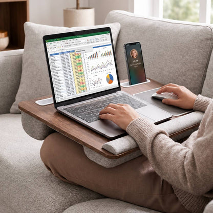 Support Elevodesk compatible avec canapé, lit, fauteuil et sol.