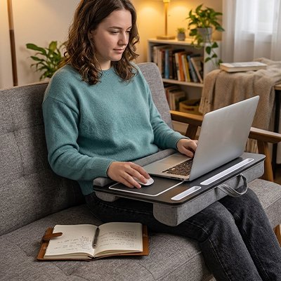 Support Elevodesk avec plateau ergonomique pour ordinateur et souris.
