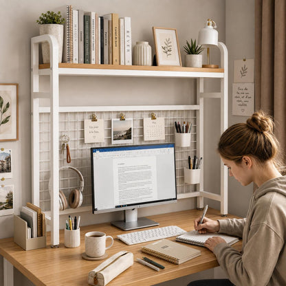 Bureau étagère Ervane finition bois et blanc avec design moderne.