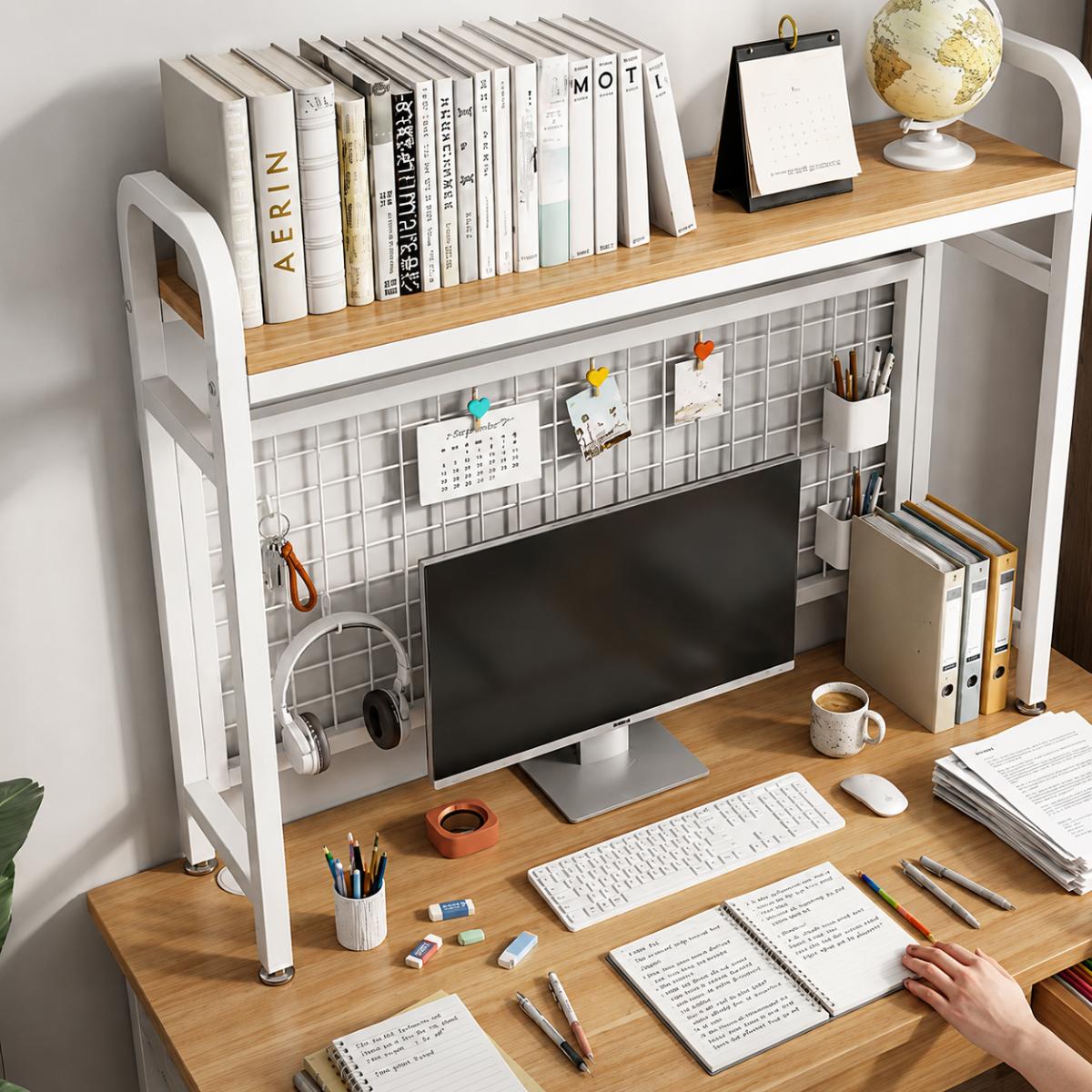 Bureau étagère Ervane avec structure verticale optimisée pour rangement maximal.