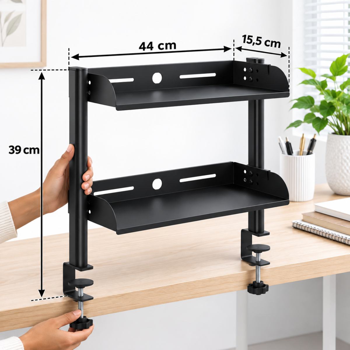 Bureau étagère Nivaro avec dimensions pour un rangement optimisé.