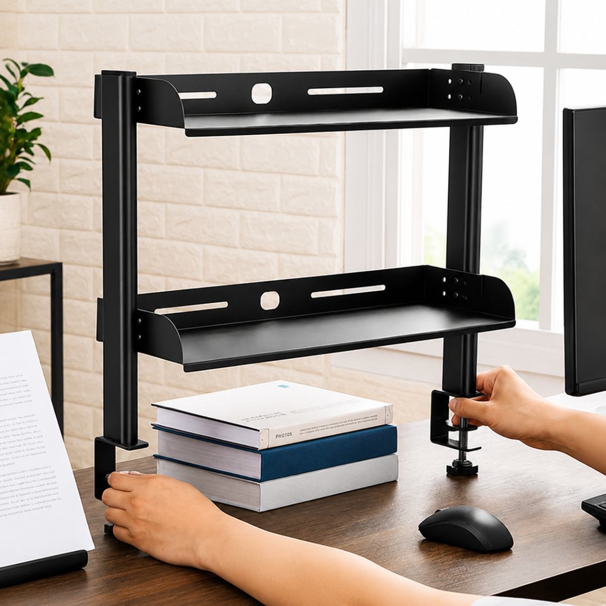 Bureau étagère Nivaro avec installation facile sans outils complexes.