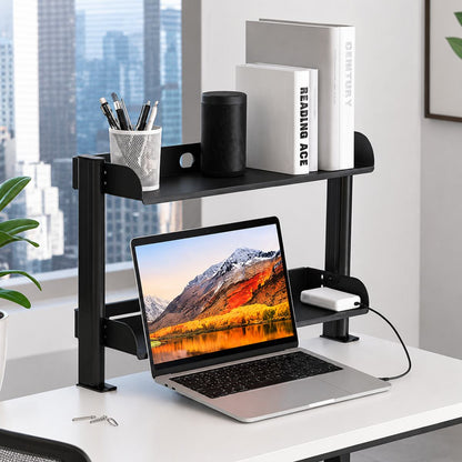Bureau étagère Nivaro avec rebords surélevés pour sécurité des objets.