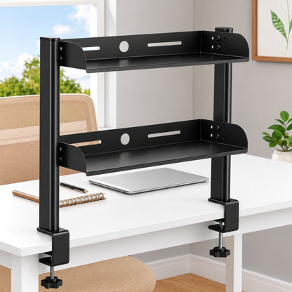 Bureau étagère Nivaro en acier noir robuste et durable.