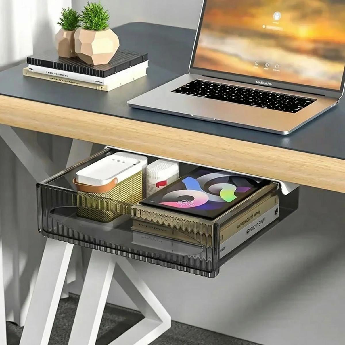 Organisateur  bureau tiroir coulissant taille large, transparent noir.