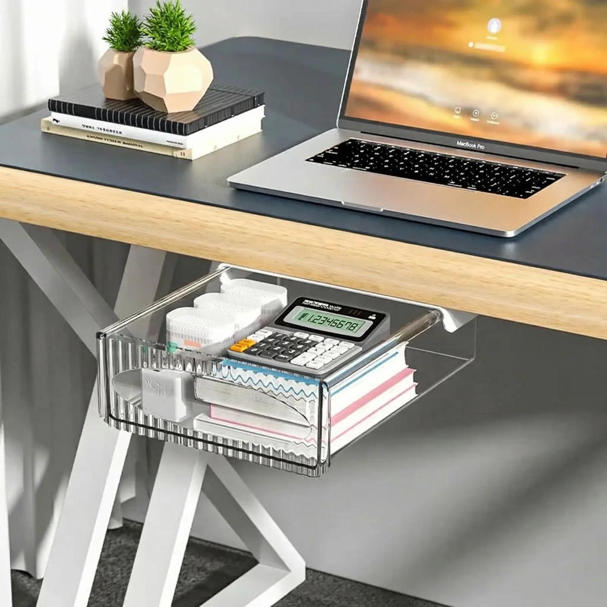 Organisateur bureau tiroir coulissant taille moyen, transparent clair.