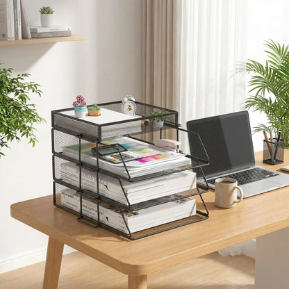 organisateur de bureau noir avec panier supérieur