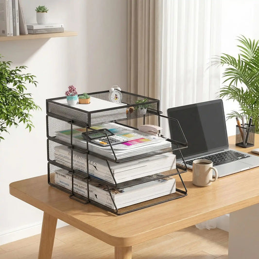 organisateur de bureau noir avec panier supérieur