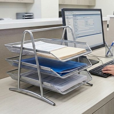 Organisateur de bureau Traylix finition noire ou argent, adapté à tout environnement.