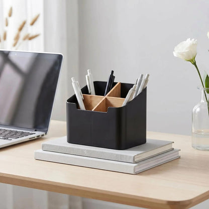 Organiseur de bureau Boxynet noir à quatre compartiments avec stylos