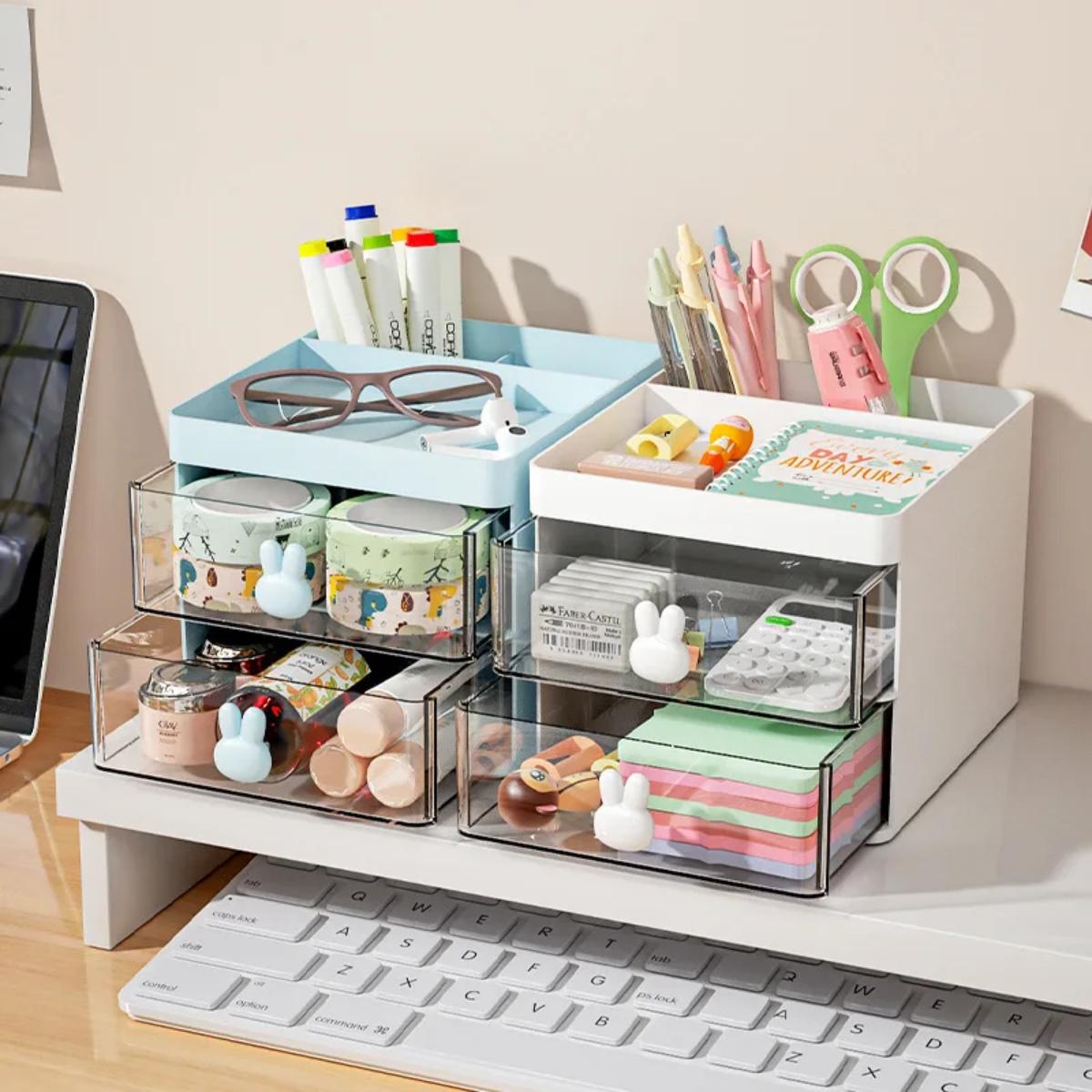 organiseur de bureau claritybox bleu blanc
