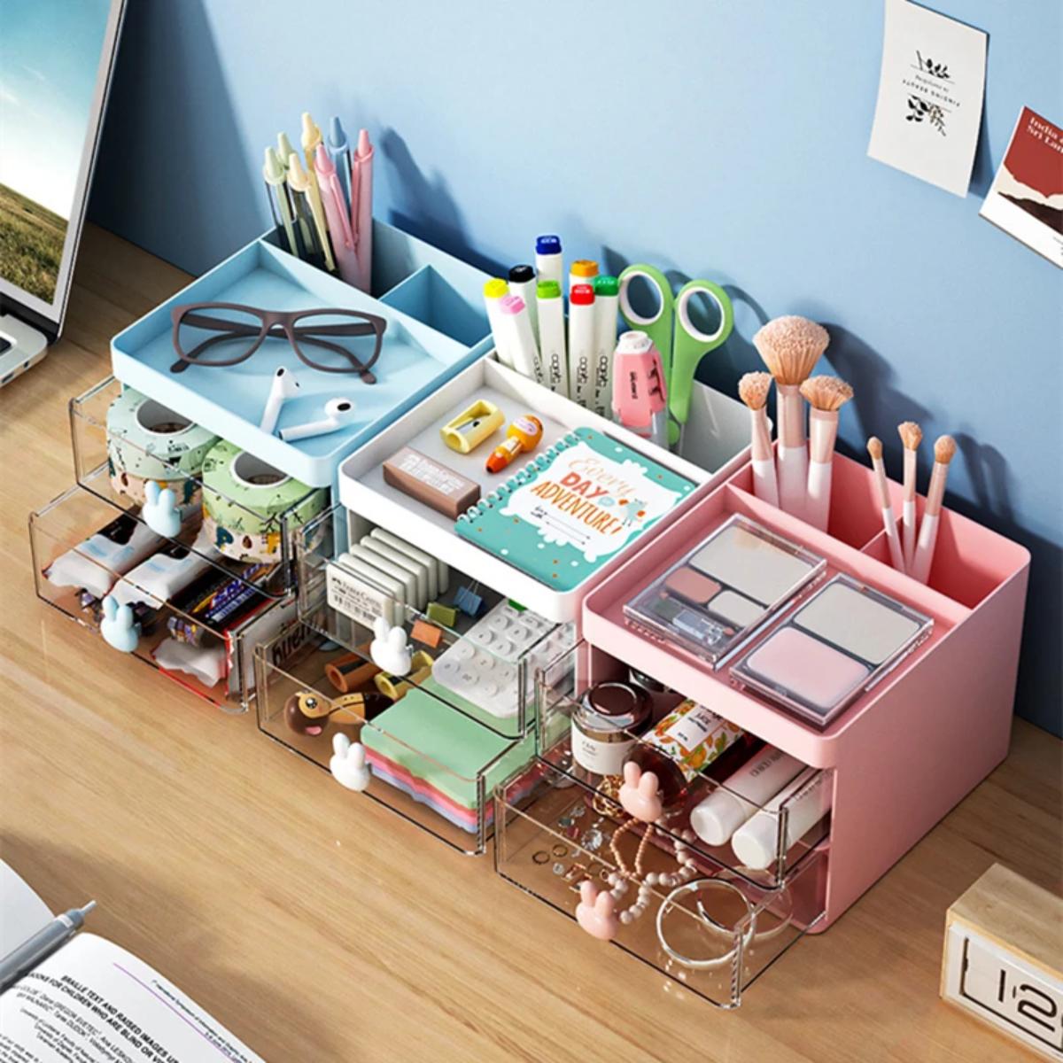 organiseur de bureau claritybox rose blanc bleu