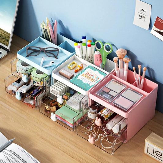 organiseur de bureau claritybox rose blanc bleu