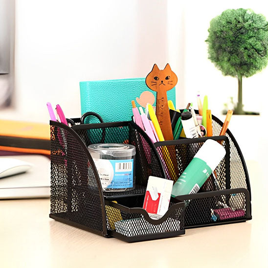 organiseur de bureau design mesh rempli de fournitures