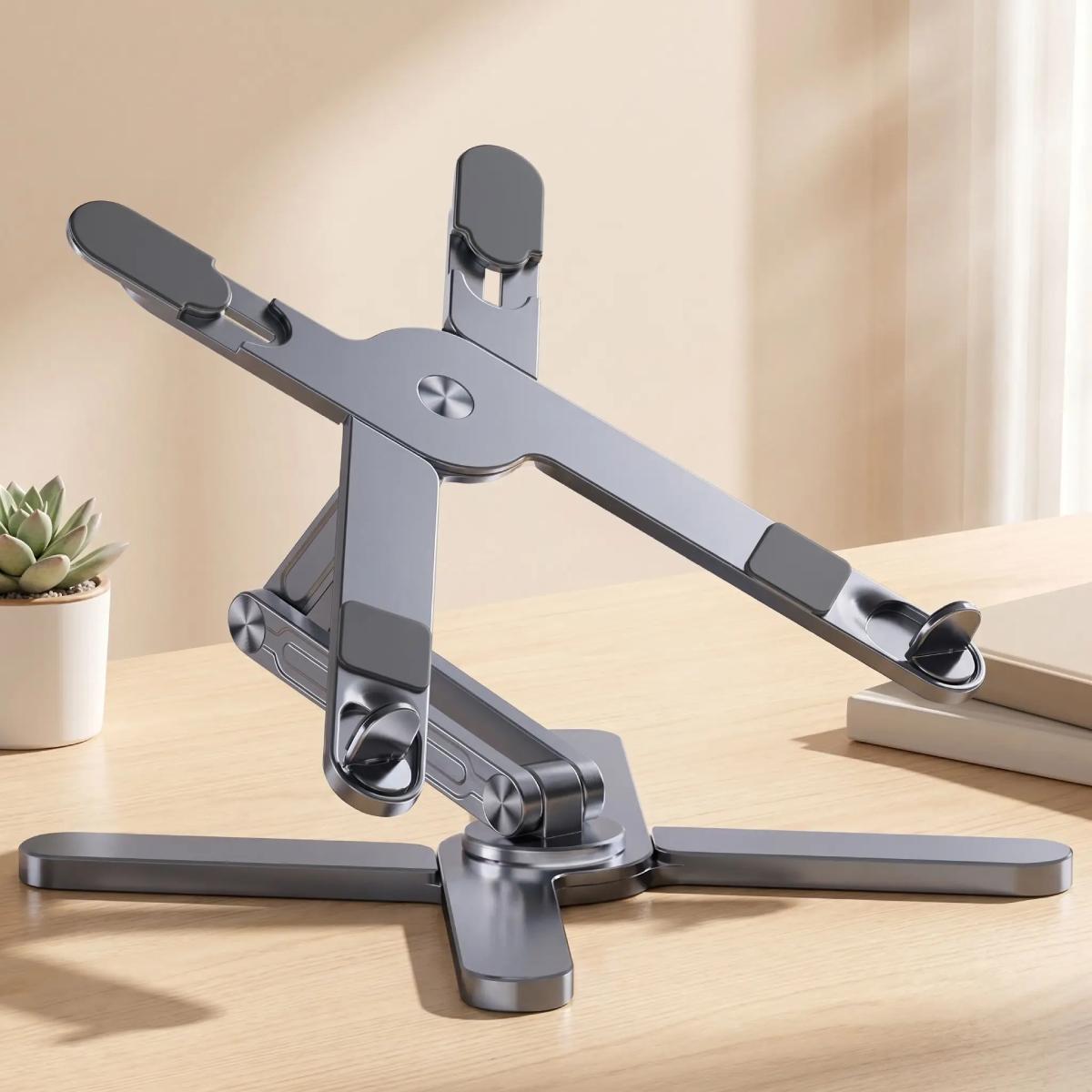 Support ordinateur portable Flexoryx articulé rotatif gris.