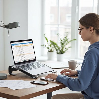 Support pc portable Inclia avec élévation ergonomique réglable pour posture améliorée.
