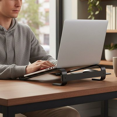 Support pc portable Inclia compatible avec ordinateurs jusqu’à 17 pouces.