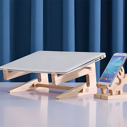 Support PC portable Woodlyx en bois naturel robuste et esthétique.