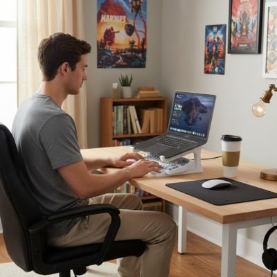 Support ordinateur portable Yroflex design compact à deux niveaux pour rangement.